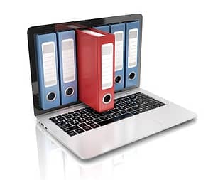 Large files in binders stored on laptop computer.