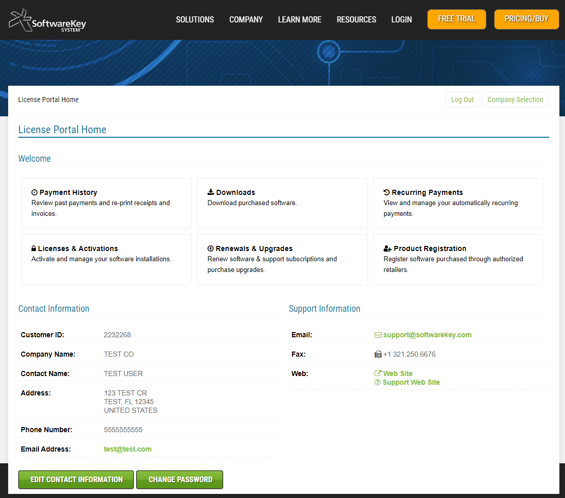 Customer License Portal SoftwareKey