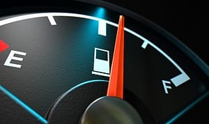 Gas gauge showing usage-based consumption at 50 percent.