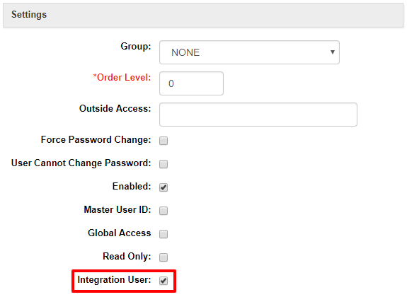 SOLO Server Settings User Integration Checkbox