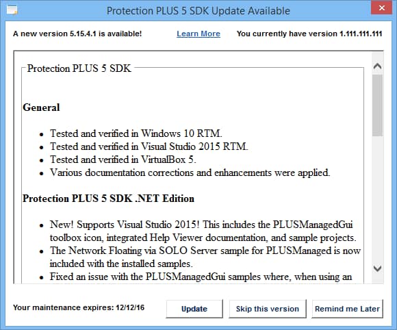 Instant Protection PLUS 3 version 3.3.1.0 update dialogue