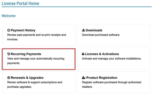 Recurring Payments Customer License Portal
