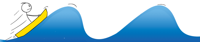 man-in-boat-no-control-color Man holding sides of small boat with no way to steer going over large waves.