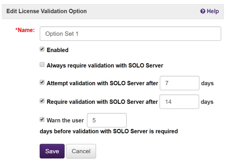 Edit License Validation Options