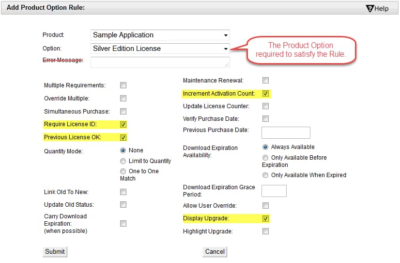 Sample Application Rules Screen